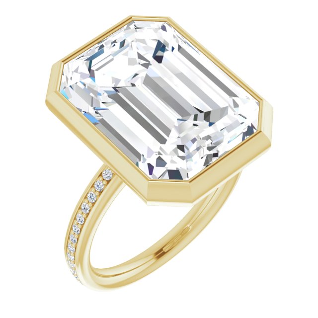 10K Yellow Gold Customizable Bezel-Set Emerald/Radiant Cut Center with Thin Shared Prong Band