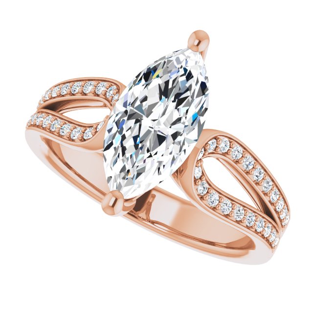 Cubic Zirconia Engagement Ring- The Annemarie (Customizable Marquise Cut Design featuring Shared Prong Split-band)