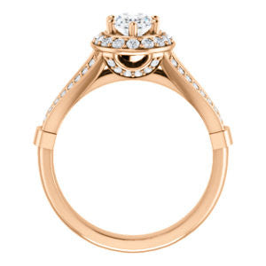 Cubic Zirconia Engagement Ring- The Shaundra (Customizable Oval Cut with Halo, Cathedral Prong Accents & Split-Pavé Band)