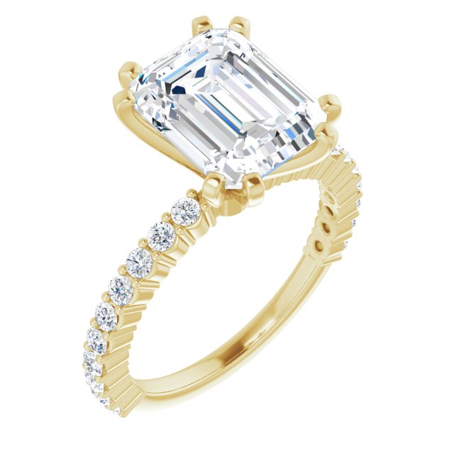 10K Yellow Gold Customizable 8-prong Emerald/Radiant Cut Design with Thin, Stackable Pav? Band