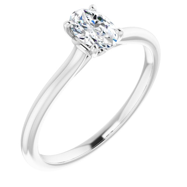 10K White Gold Customizable Cathedral-style Oval Cut Solitaire with Decorative Heart Prong Basket