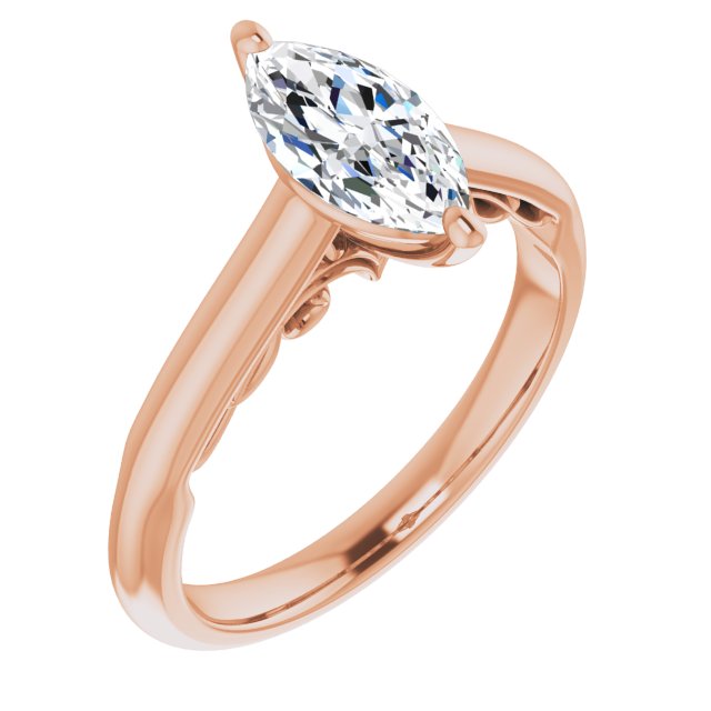 Cubic Zirconia Engagement Ring- The Adelaide (Customizable Marquise Cut Cathedral Solitaire with Two-Tone Option Decorative Trellis 'Down Under')