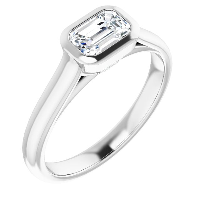 10K White Gold Customizable Cathedral-Bezel Emerald/Radiant Cut 7-stone "Semi-Solitaire" Design