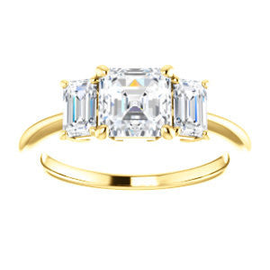 Cubic Zirconia Engagement Ring- The Andrea (Customizable Asscher Cut 3-stone with Dual Emerald Cut Accents)