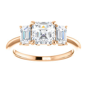 Cubic Zirconia Engagement Ring- The Andrea (Customizable Asscher Cut 3-stone with Dual Emerald Cut Accents)