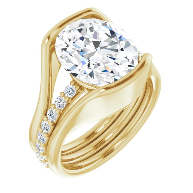 10K Yellow Gold Customizable Bezel-set Oval Cut Style with Thick Pavé Band
