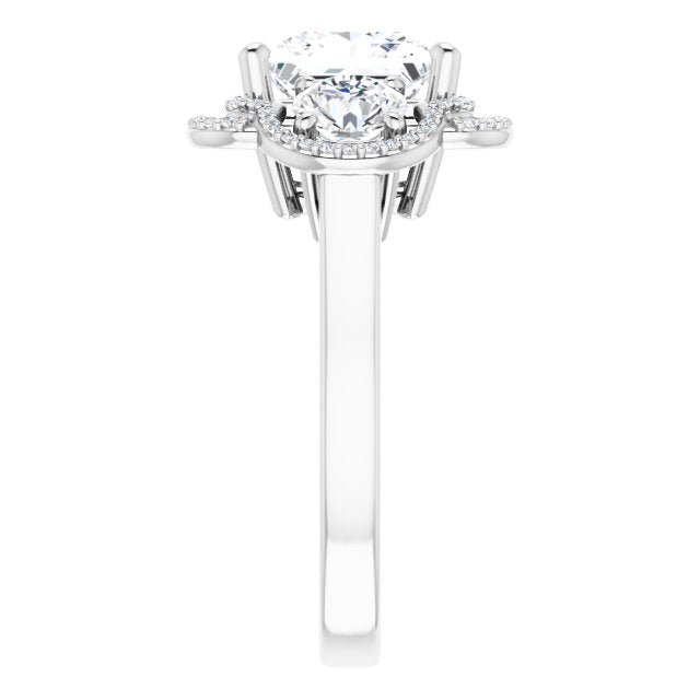 Cubic Zirconia Engagement Ring- The Fritzie (Customizable Cathedral-set Enhanced 3-stone Princess/Square Cut Design with Multidirectional Halo)