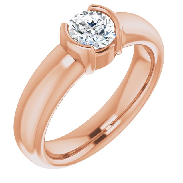 10K Rose Gold Customizable Bezel-set Round Cut Solitaire with Thick Band