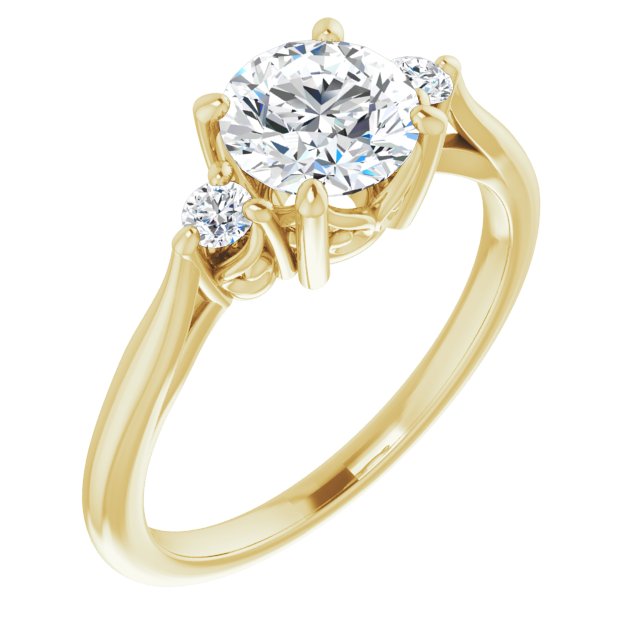10K Yellow Gold Customizable Three-stone Round Cut Design with Small Round Accents and Vintage Trellis/Basket