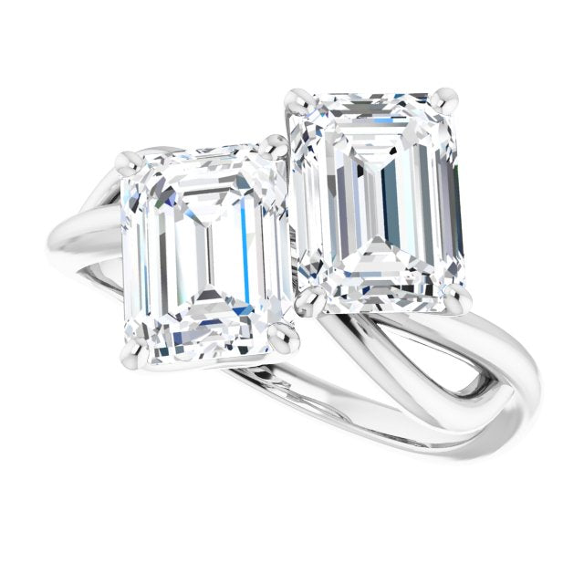 Cubic Zirconia Engagement Ring- The Chyna (Customizable 2-stone Emerald Cut Artisan Style with Wide, Infinity-inspired Split Band)