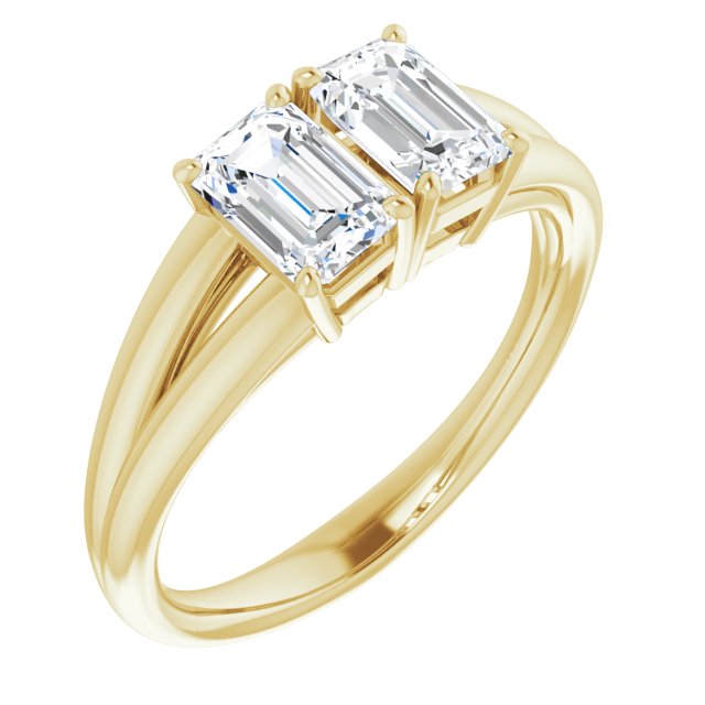 10K Yellow Gold Customizable Two-Stone Emerald/Radiant Cut with Split Band