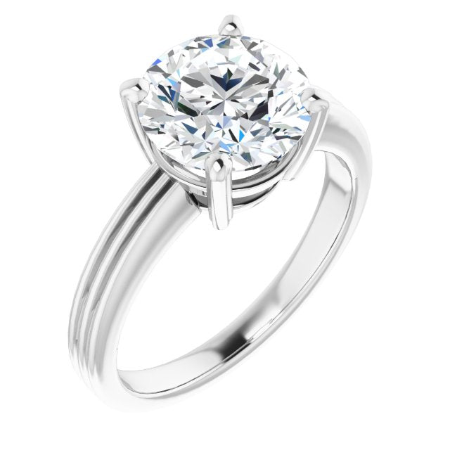 14K White Gold Customizable Round Cut Solitaire with Double-Grooved Band