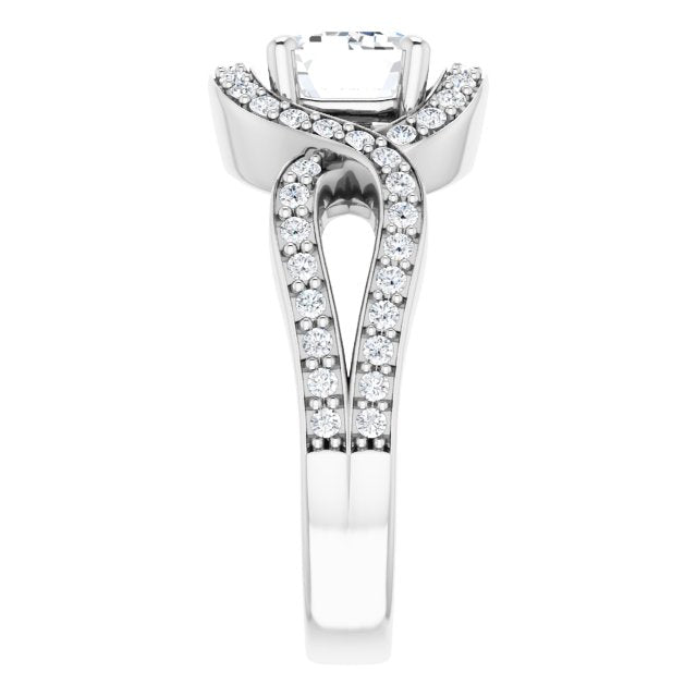 Cubic Zirconia Engagement Ring- The Effie (Customizable Emerald Cut Center with Infinity-inspired Split Shared Prong Band and Bypass Halo)