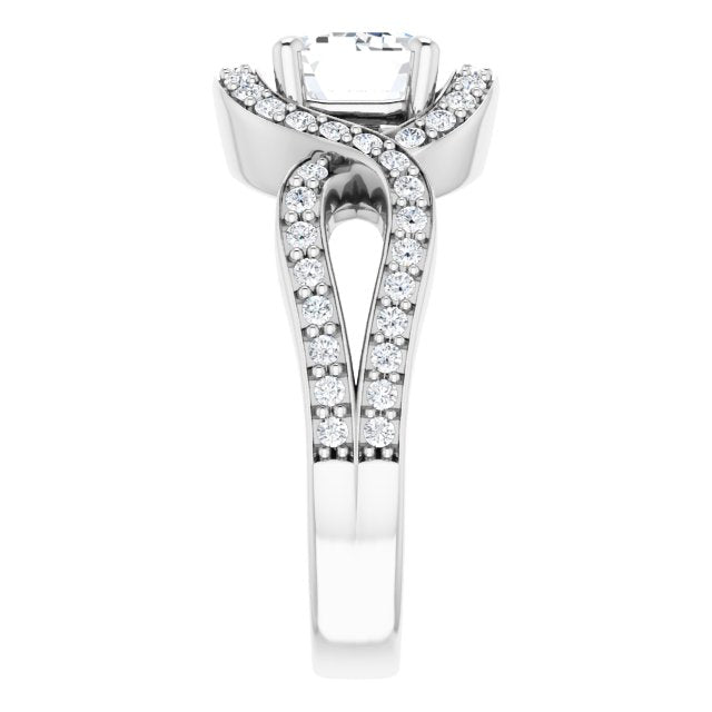 Cubic Zirconia Engagement Ring- The Effie (Customizable Radiant Cut Center with Infinity-inspired Split Shared Prong Band and Bypass Halo)