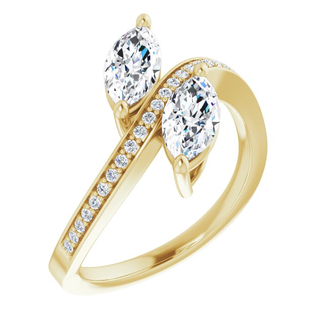 10K Yellow Gold Customizable 2-stone Marquise Cut Bypass Design with Thin Twisting Shared Prong Band