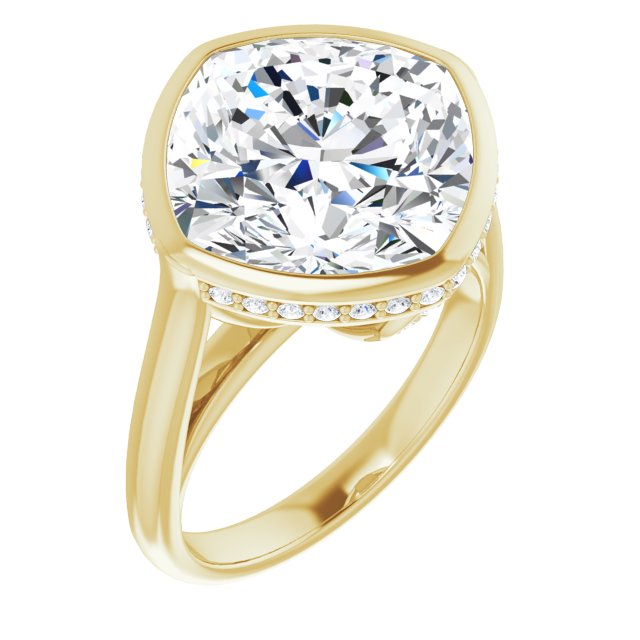 10K Yellow Gold Customizable Cushion Cut Semi-Solitaire with Under-Halo and Peekaboo Cluster
