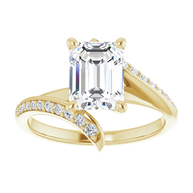 Cubic Zirconia Engagement Ring- The Cassy Anya (Customizable Emerald Cut Style with Artisan Bypass and Shared Prong Band)