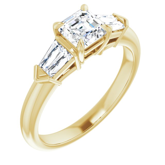 10K Yellow Gold Customizable 5-stone Design with Asscher Cut Center and Quad Baguettes