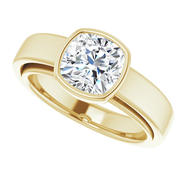 Cubic Zirconia Engagement Ring- The Dunyasha (Customizable Cathedral-Bezel Cushion Cut Solitaire with Wide Band)