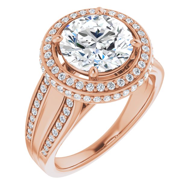 10K Rose Gold Customizable Halo-style Round Cut with Under-halo & Ultra-wide Band
