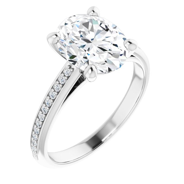10K White Gold Customizable Cathedral-set Oval Cut Style with Shared Prong Band