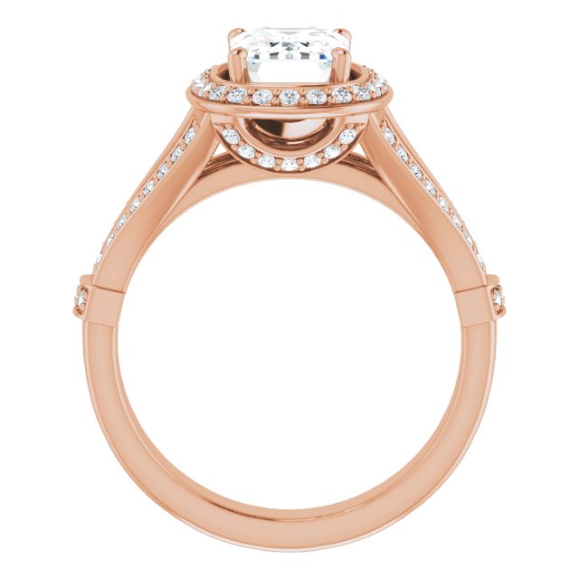 Cubic Zirconia Engagement Ring- The Cecelia  (Customizable Radiant Cut Setting with Halo, Under-Halo Trellis Accents and Accented Split Band)