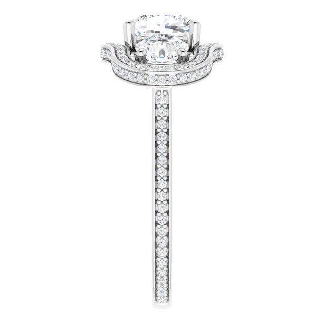 Cubic Zirconia Engagement Ring- The Iekika (Customizable 3-stone Cushion Cut Design with Multi-Halo Enhancement and 150+-stone Pavé Band)