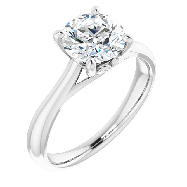 10K White Gold Customizable Round Cut Solitaire with Decorative Prongs & Tapered Band