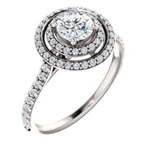 Cubic Zirconia Engagement Ring- The Alisa (Customizable Round Cut with Geometric Double Halo)