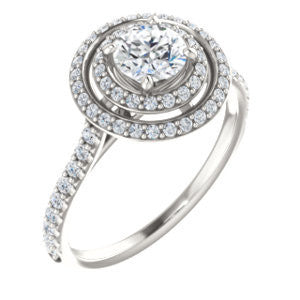 Cubic Zirconia Engagement Ring- The Alisa (Customizable Round Cut with Geometric Double Halo)