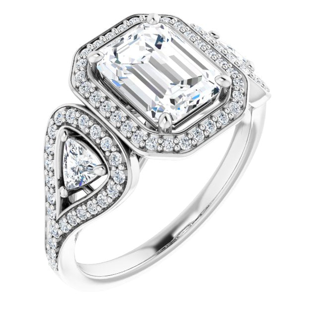 Cubic Zirconia Engagement Ring- The Cordelia (Customizable Cathedral-set Radiant Cut Design with 2 Trillion Cut Accents, Halo and Split-Shared Prong Band)