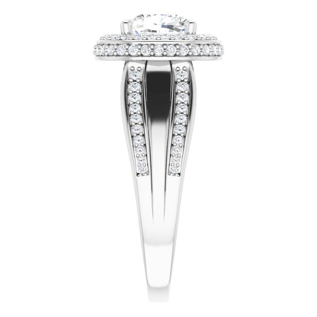 Cubic Zirconia Engagement Ring- The Deena (Customizable Halo-style Cushion Cut with Under-halo & Ultra-wide Band)
