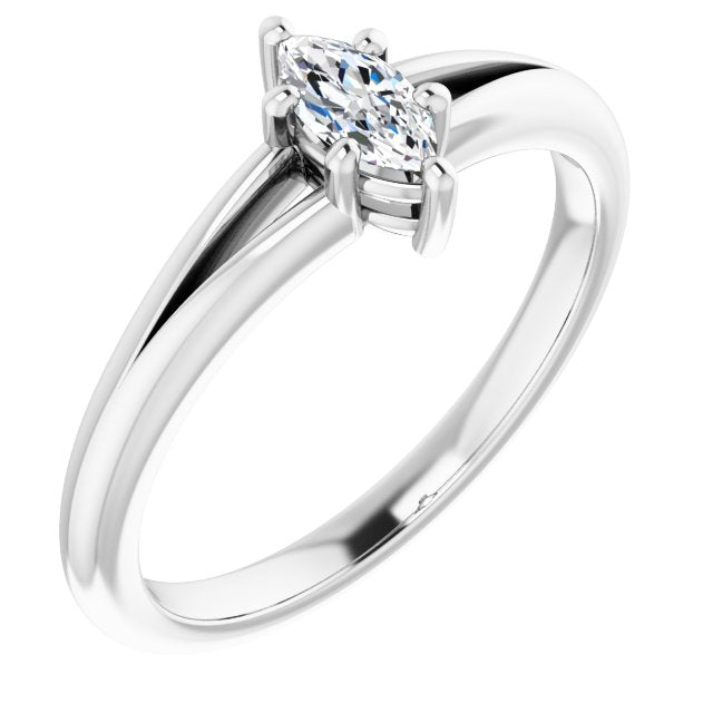 14K White Gold Customizable Marquise Cut Solitaire with Tapered Split Band