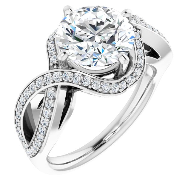 14K White Gold Customizable Round Cut Design with Twisting, Infinity-Shared Prong Split Band and Bypass Semi-Halo