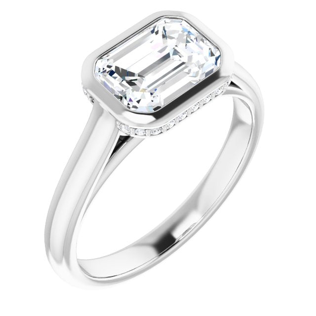 Cubic Zirconia Engagement Ring- The Alexia (Customizable Emerald Cut Semi-Solitaire with Under-Halo and Peekaboo Cluster)