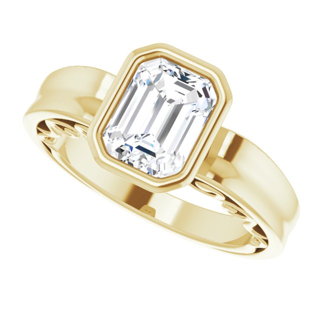Cubic Zirconia Engagement Ring- The Fredrika (Customizable Bezel-set Emerald Cut Solitaire with Wide 3-sided Band)