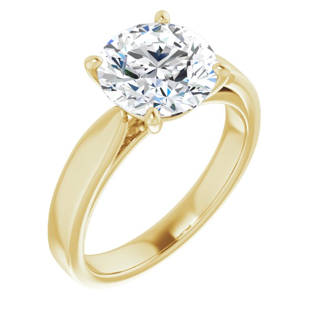 18K Yellow Gold Customizable Round Cut Cathedral Solitaire with Wide Tapered Band