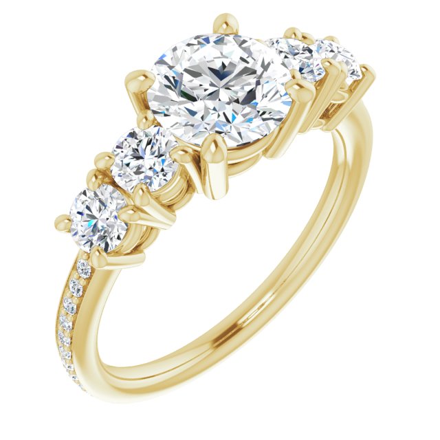 10K Yellow Gold Customizable 5-stone Round Cut Design Enhanced with Accented Band