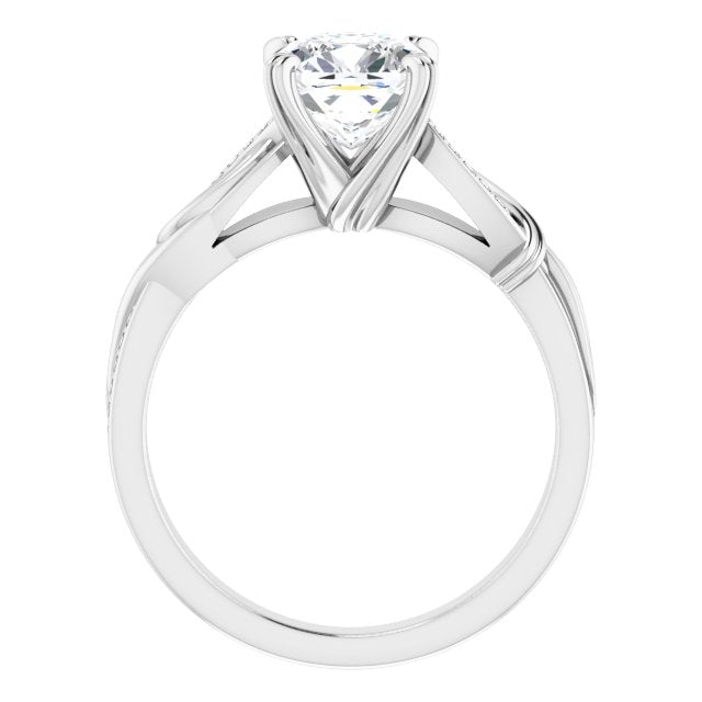 Cubic Zirconia Engagement Ring- The Fabiola (Customizable Cathedral-raised Cushion Cut Design featuring Rope-Braided Half-Pavé Band)