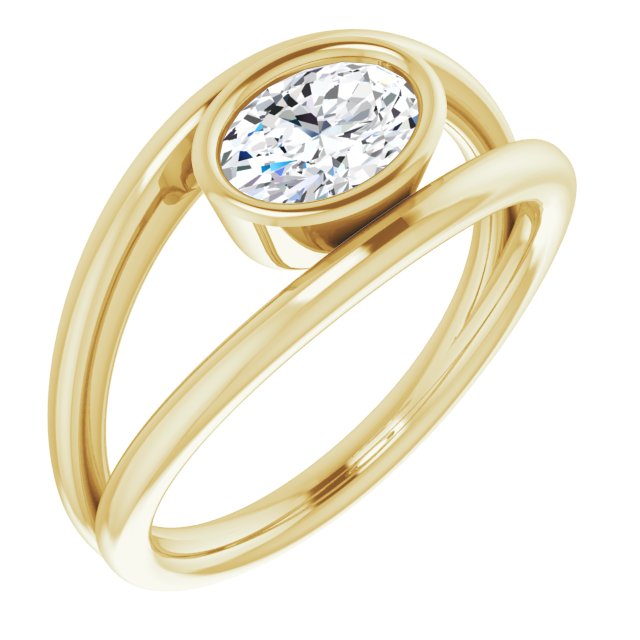 10K Yellow Gold Customizable Bezel-set Oval Cut Style with Wide Tapered Split Band