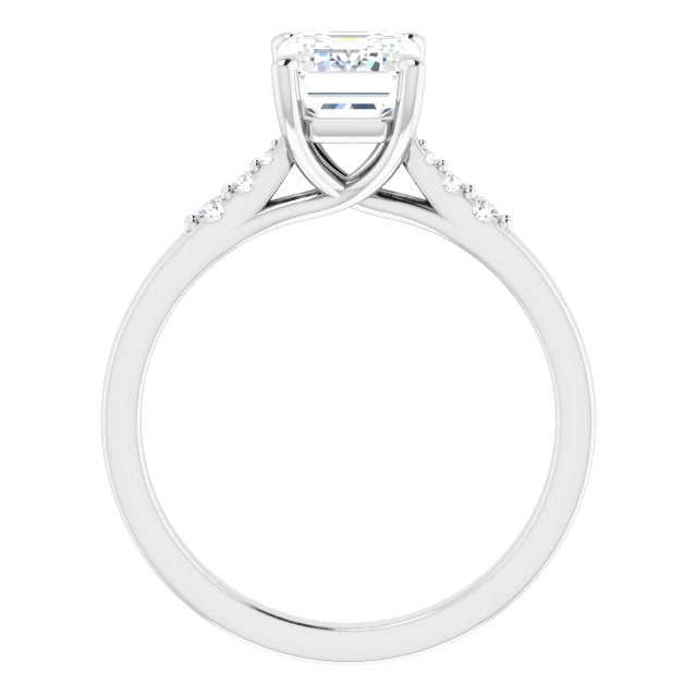 Cubic Zirconia Engagement Ring- The Kayla Love (Customizable 7-stone Emerald Cut Cathedral Style with Triple Graduated Round Cut Side Stones)