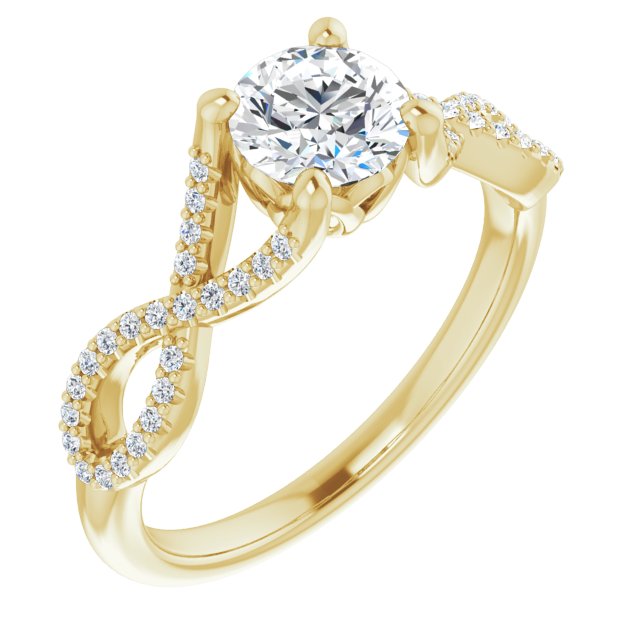 10K Yellow Gold Customizable Round Cut Design with Twisting Infinity-inspired, Pavé Split Band