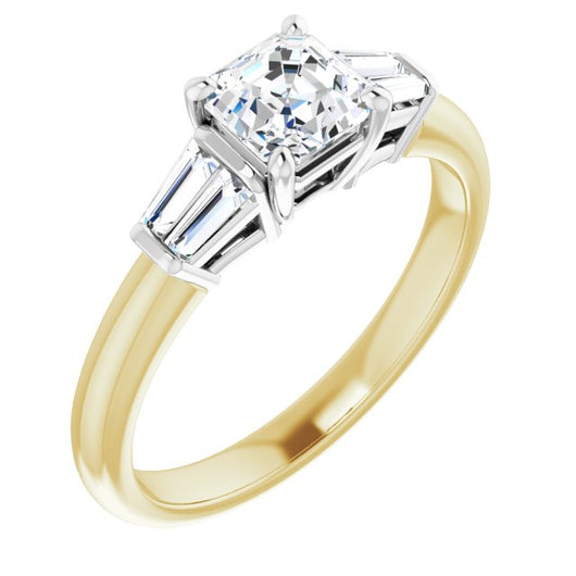 14K Yellow & White Gold Customizable 5-stone Asscher Cut Style with Quad Tapered Baguettes