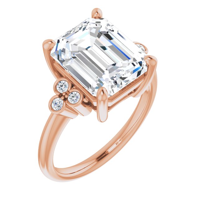 10K Rose Gold Customizable 7-stone Emerald/Radiant Cut Center with Round-Bezel Side Stones