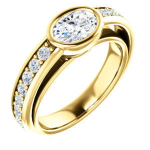 Cubic Zirconia Engagement Ring- The Racquel (Customizable Cathedral-Bezel Oval Cut Design with Stackable Round-Accented Band)
