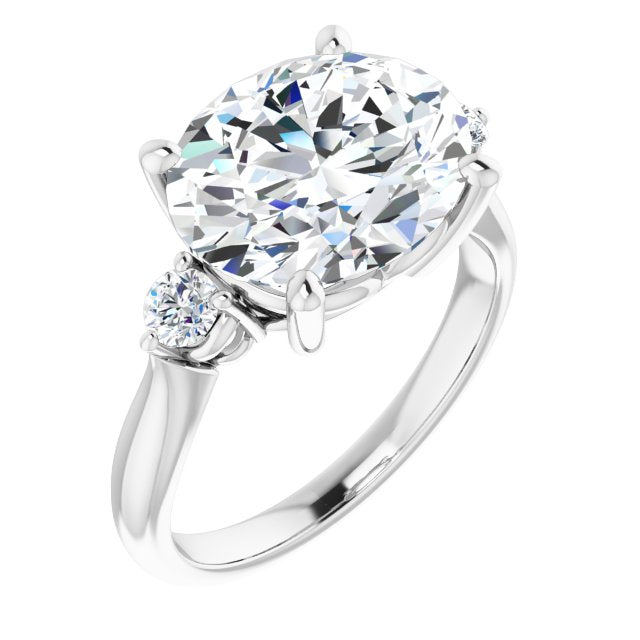 10K White Gold Customizable 3-stone Oval Cut Design with Twin Petite Round Accents