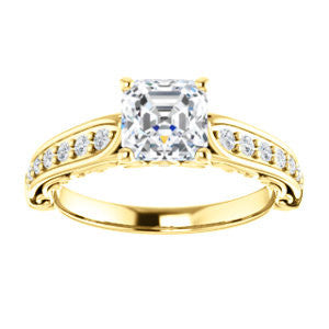 Cubic Zirconia Engagement Ring- The Martha (Customizable Asscher Cut Setting with Pavé Three-sided Band and Peekaboos)