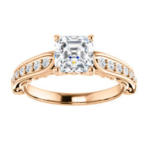 Cubic Zirconia Engagement Ring- The Martha (Customizable Asscher Cut Setting with Pavé Three-sided Band and Peekaboos)