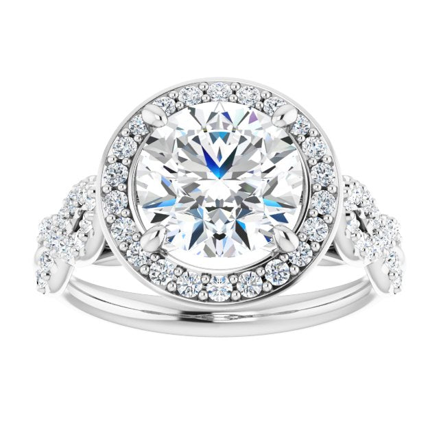 Cubic Zirconia Engagement Ring- The Jakayla (Customizable Cathedral-Halo Round Cut Design with Artisan Infinity-inspired Twisting Pavé Band)