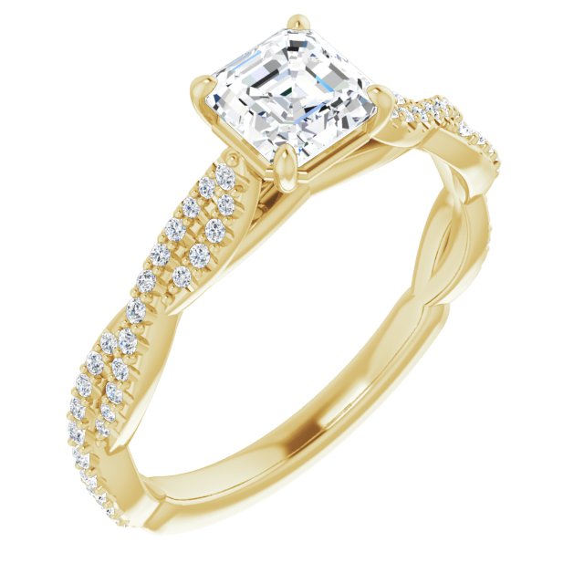 10K Yellow Gold Customizable Asscher Cut Style with Thin and Twisted Micropavé Band